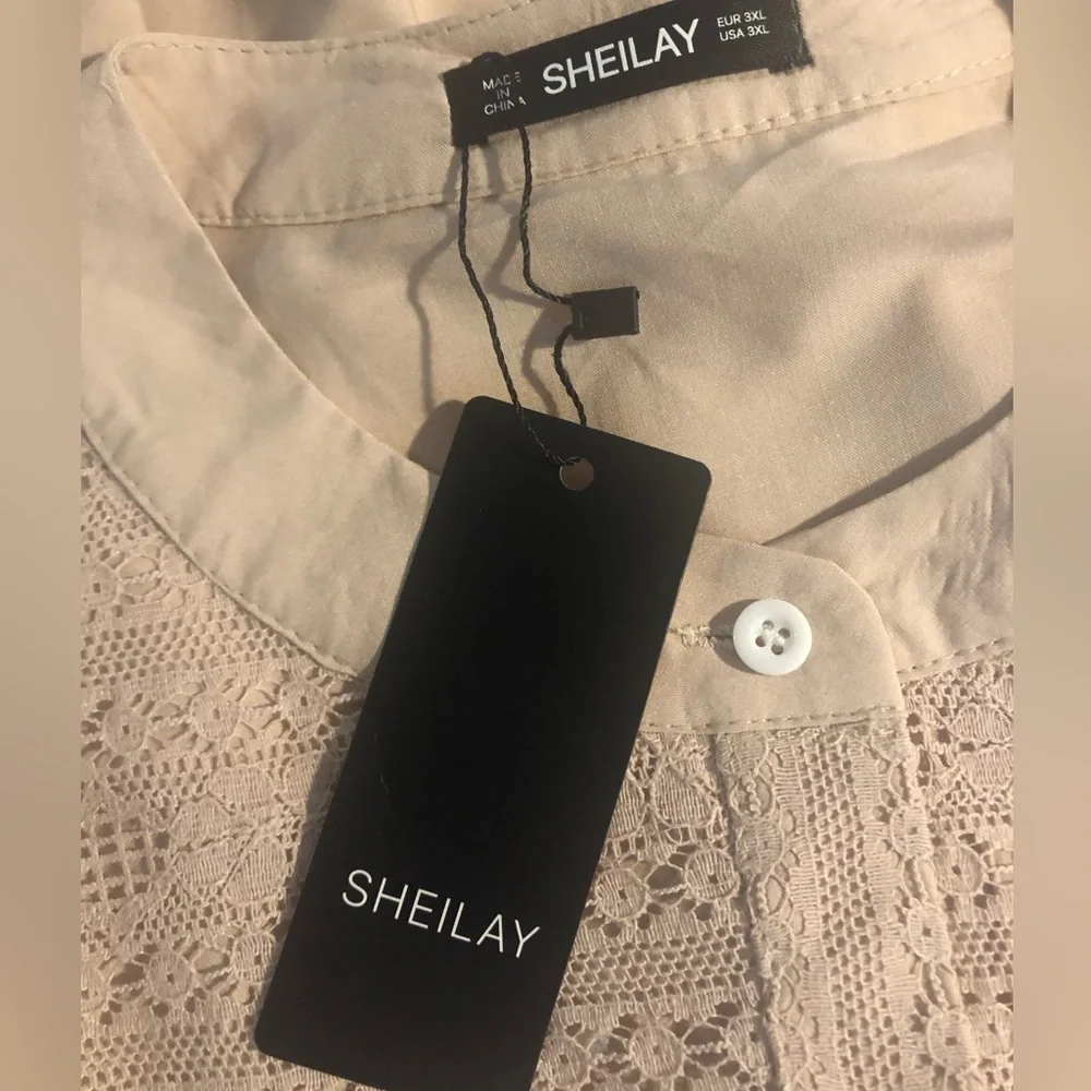 Sheilay long sleeve ruffle lace Bohemian prairie peasant top Tan Plus size 3X - Picture 13 of 13